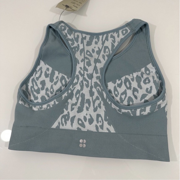NWT‎ Sweaty Betty [ Large ] Leopard Jacquard Stamina Sports Bra Vapour Blue - Picture 9 of 12